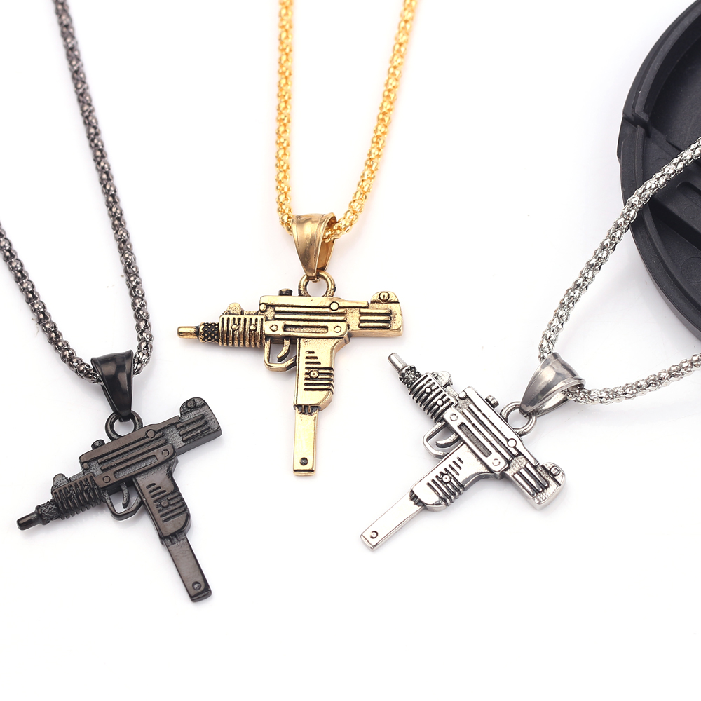 Men'S Fashion Jewelry - Punk Uzi pistool machinegeweer kettinghanger -