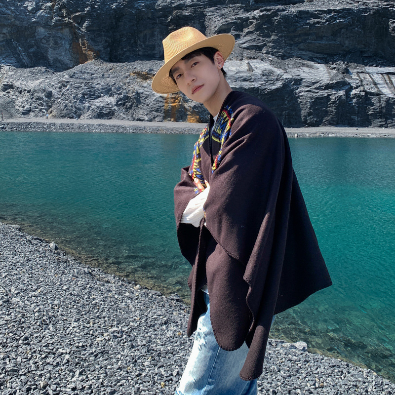 Mens Fashion Poncho - Heren Cape Woestijn Reizen Etnische Stijl