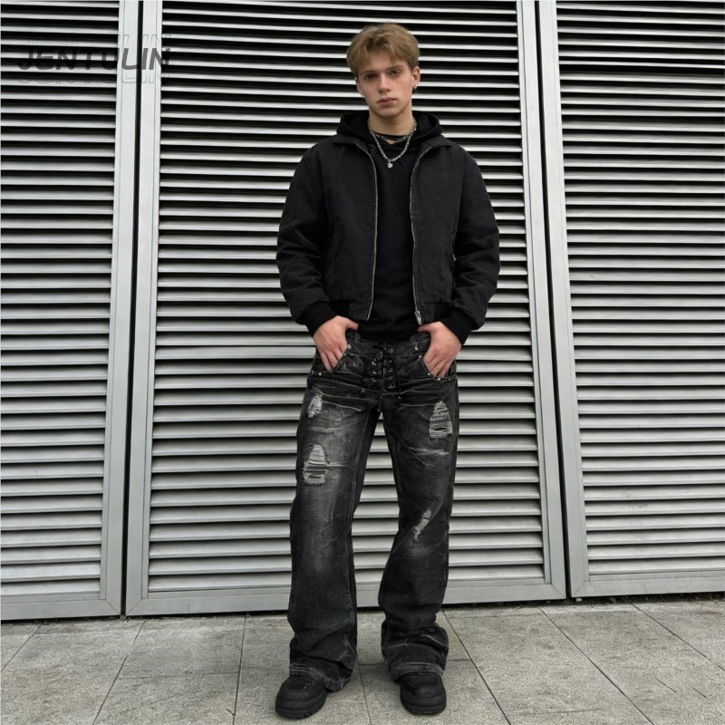 Men'S Fashion Jeans And Boots - Y2K Retro Jeans, beschadigd gewassen met