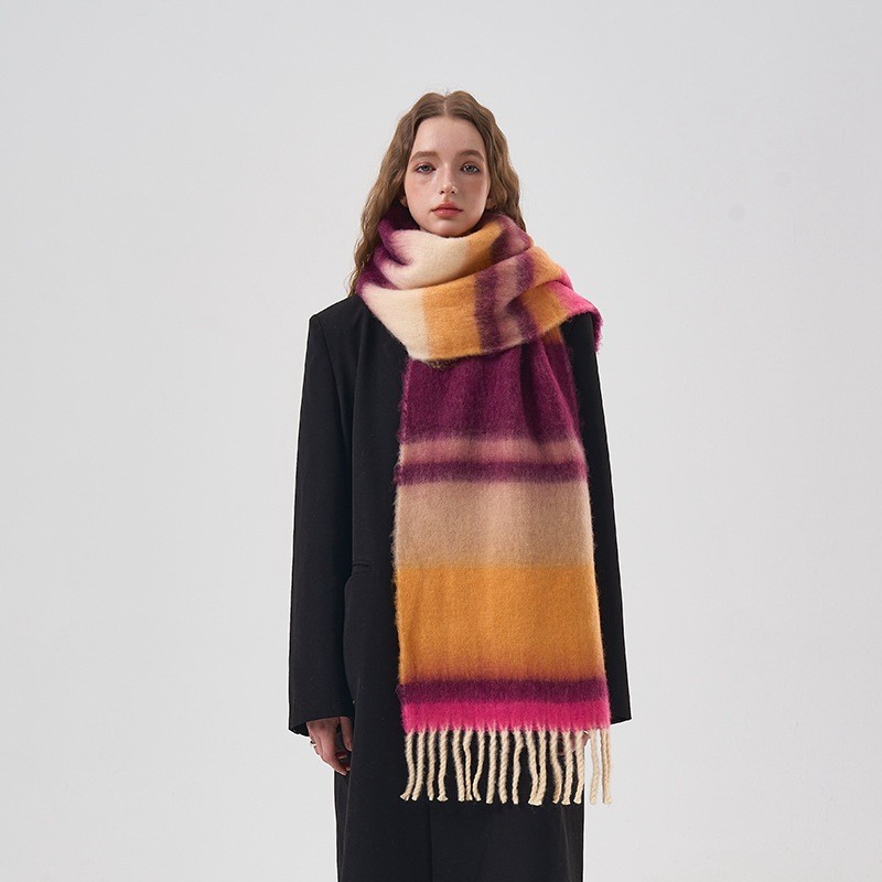 Mens Fashion Poncho - Nieuwe Winter Regenboog Plaid Geborsteld Kasjmier