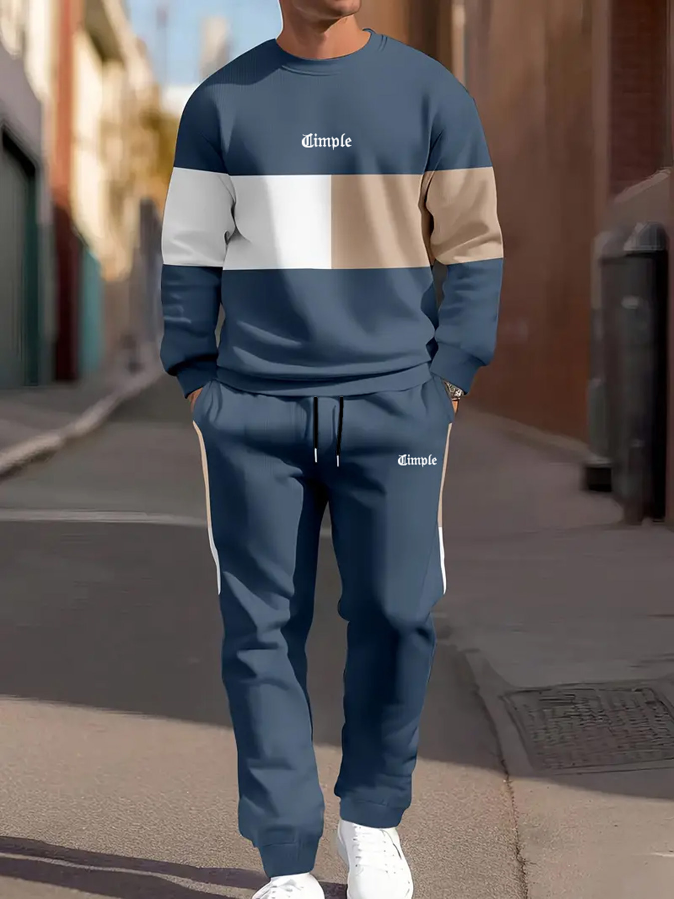 Jogger Sweatpants Men - Casual tweedelige set voor heren, marineblauw,