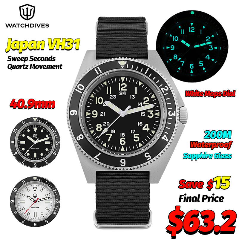 Men'S Fashion Box - Watchdives WD1972 Quartz Horloge Saffier Lichtgevende