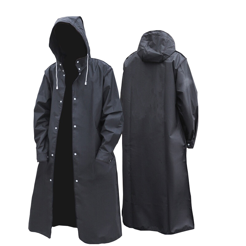 Mens Fashion Poncho - Zwarte mode volwassen waterdichte lange regenjas