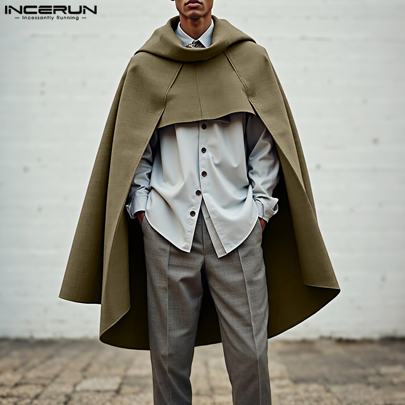 Mens Fashion Poncho - INCERUN Mannen Mantel Cape Effen Kleur