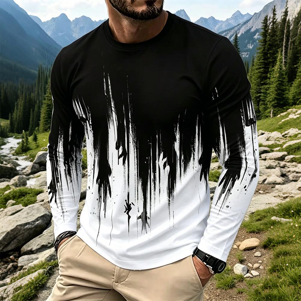 Fashion Mens Shirt - Herentrui met gradiënt inktspatprint, lange mouwen,