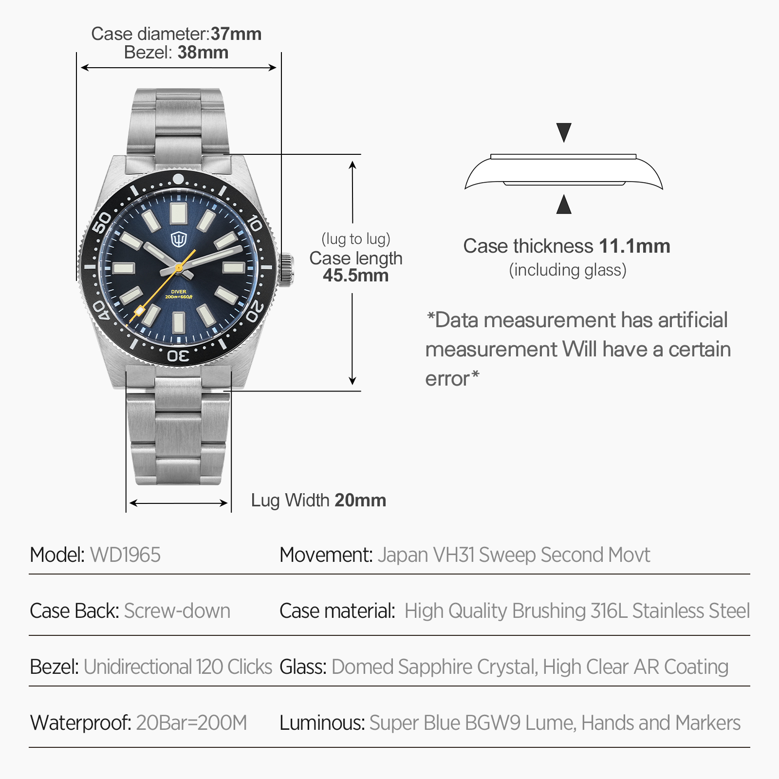 Watchdives 37Mm WD1965 V2 Man  - Mens Fashion Bracelet recensie en prijs