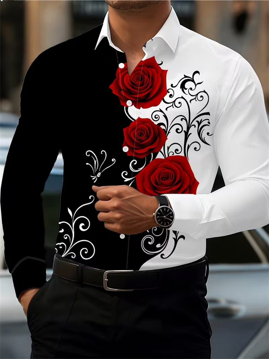 Herenshirt met rode rozenprint - Queer Men'S Fashion recensie en prijs