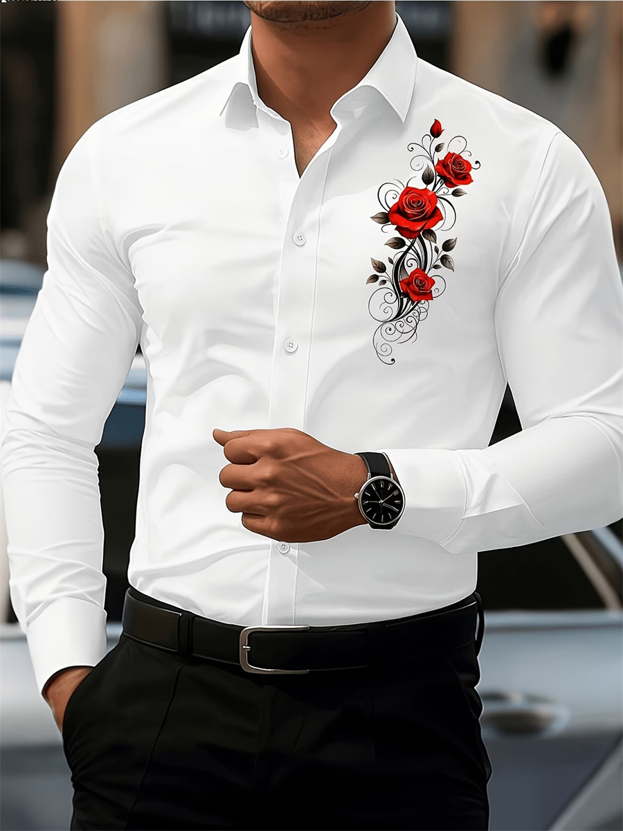 Herenshirt met rode rozenprint - Queer Men'S Fashion recensie en prijs