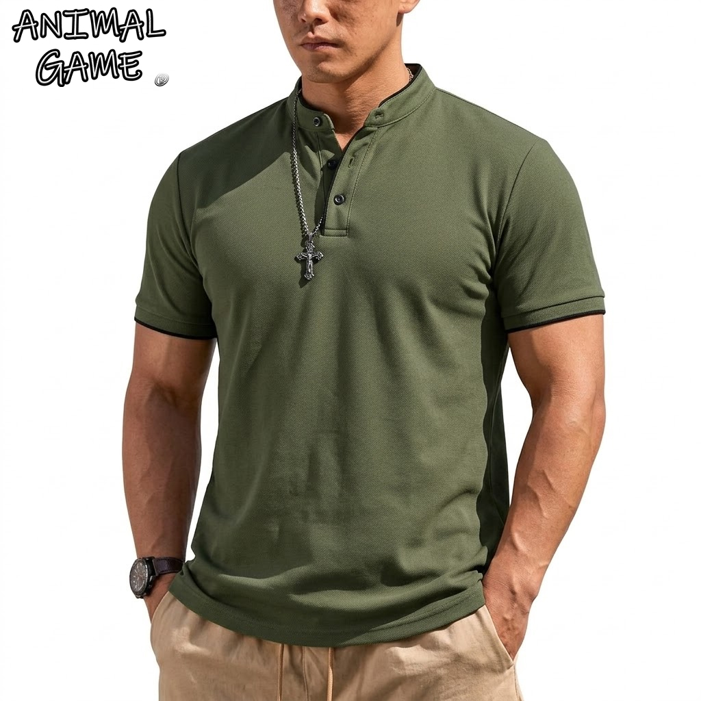 Zomer Henley-shirt met korte m - Men'S Fashion Polo Shirt recensie en prijs